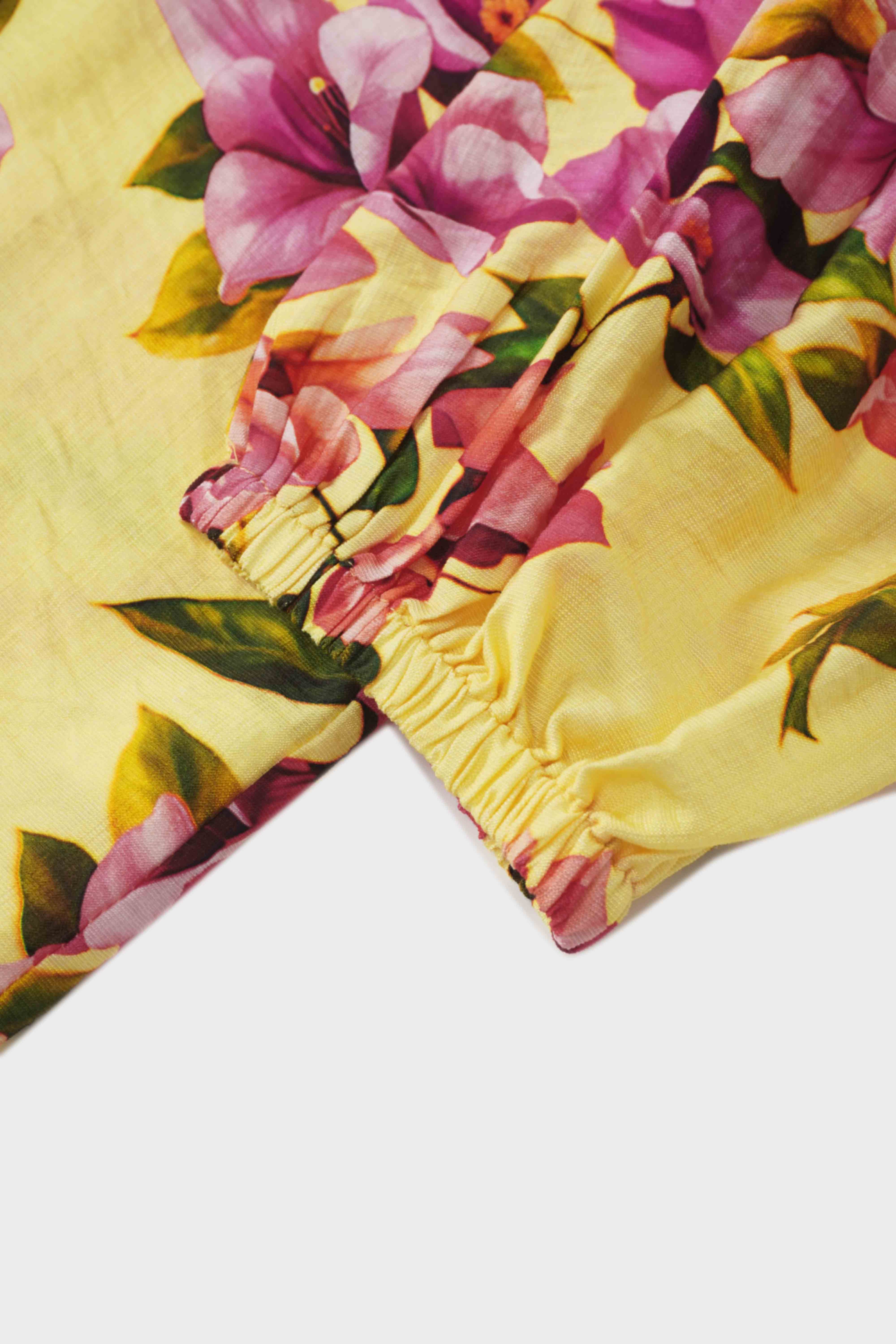 Puff Sleeve Button Down Blouse-Bold Flowers