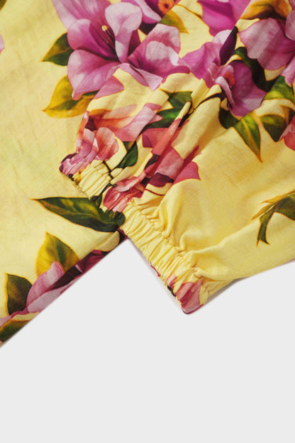 Puff Sleeve Button Down Blouse-Bold Flowers