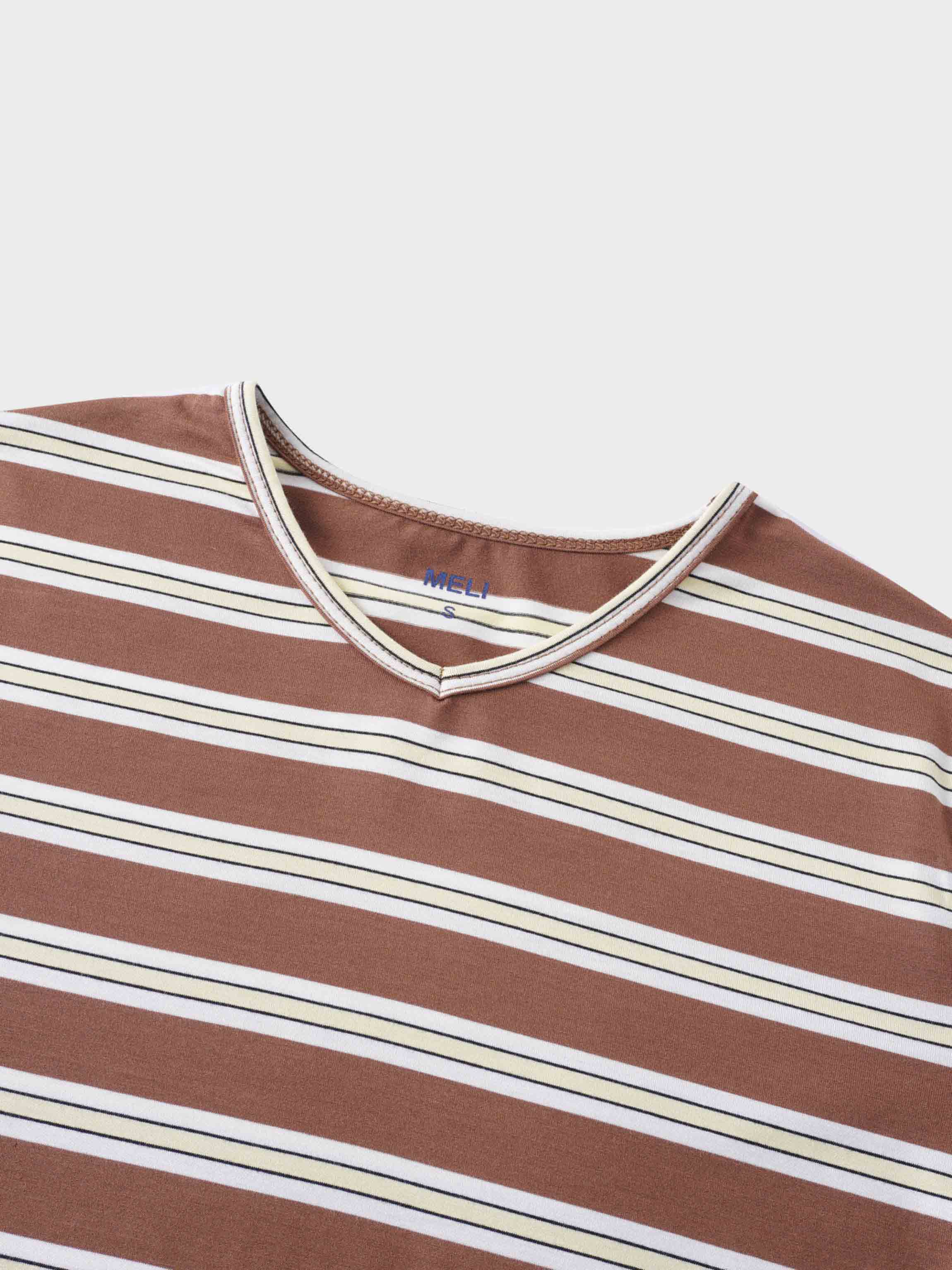 Flat Striped High V Long Sleeve-Brown/Yellow