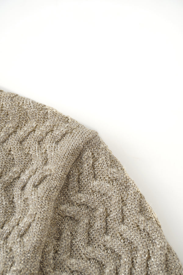 Textured Lurex Crew Sweater-Ivory