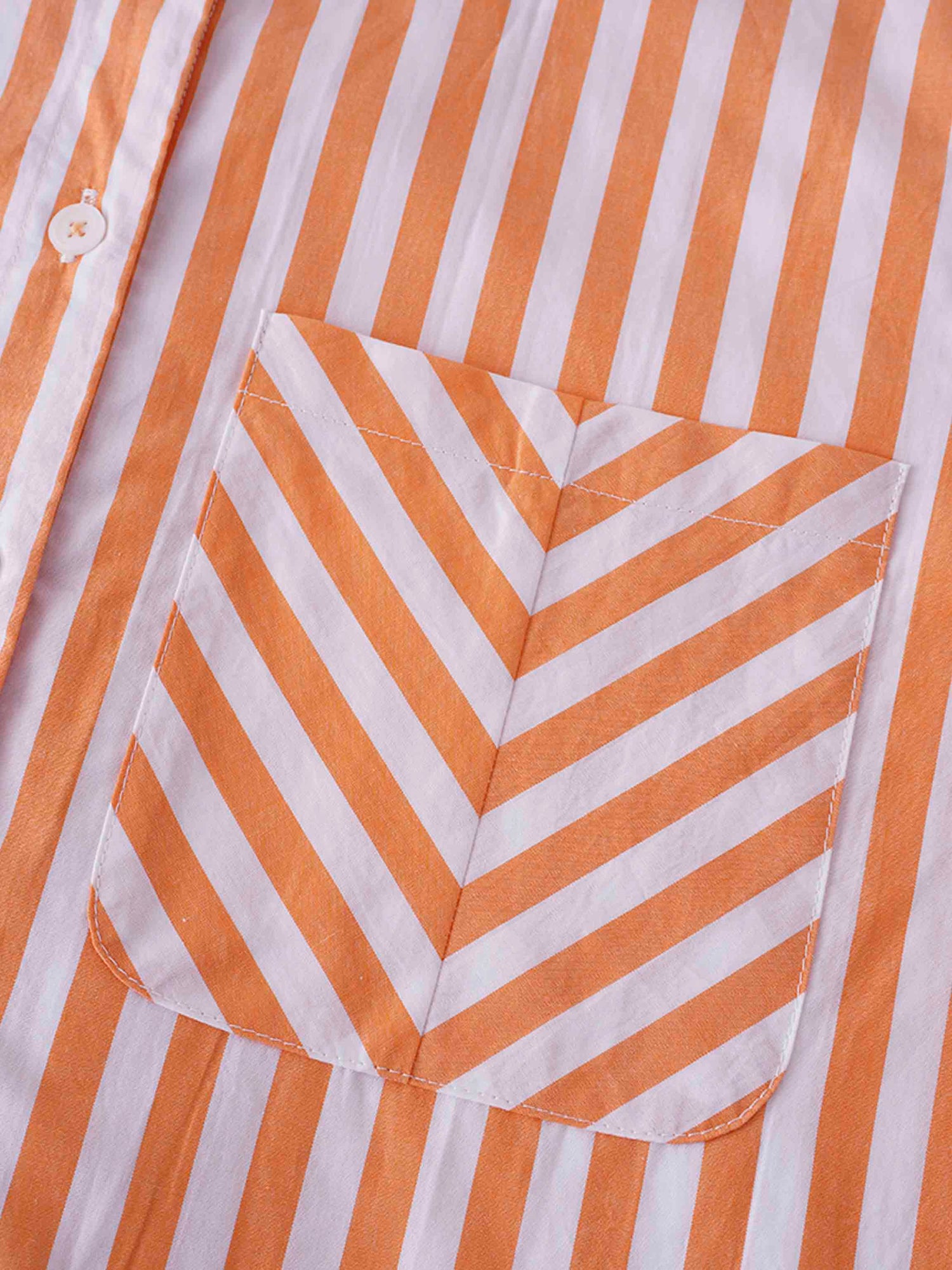 Striped Pocket Cotton Blouse-Orange