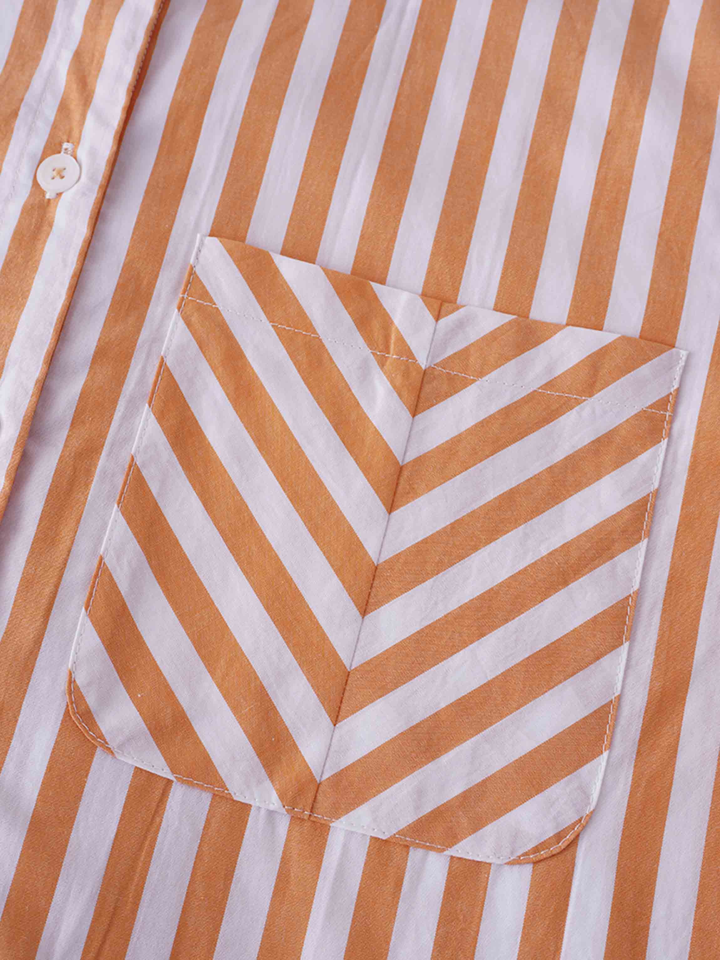 Striped Pocket Cotton Blouse-Orange