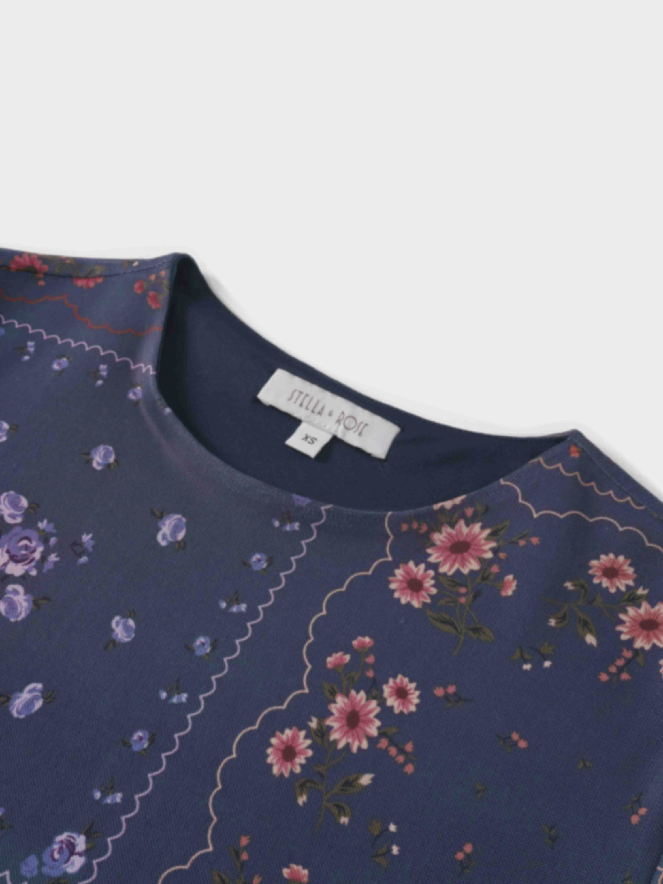 Crew Neck Printed Mesh Top-Colored Floral