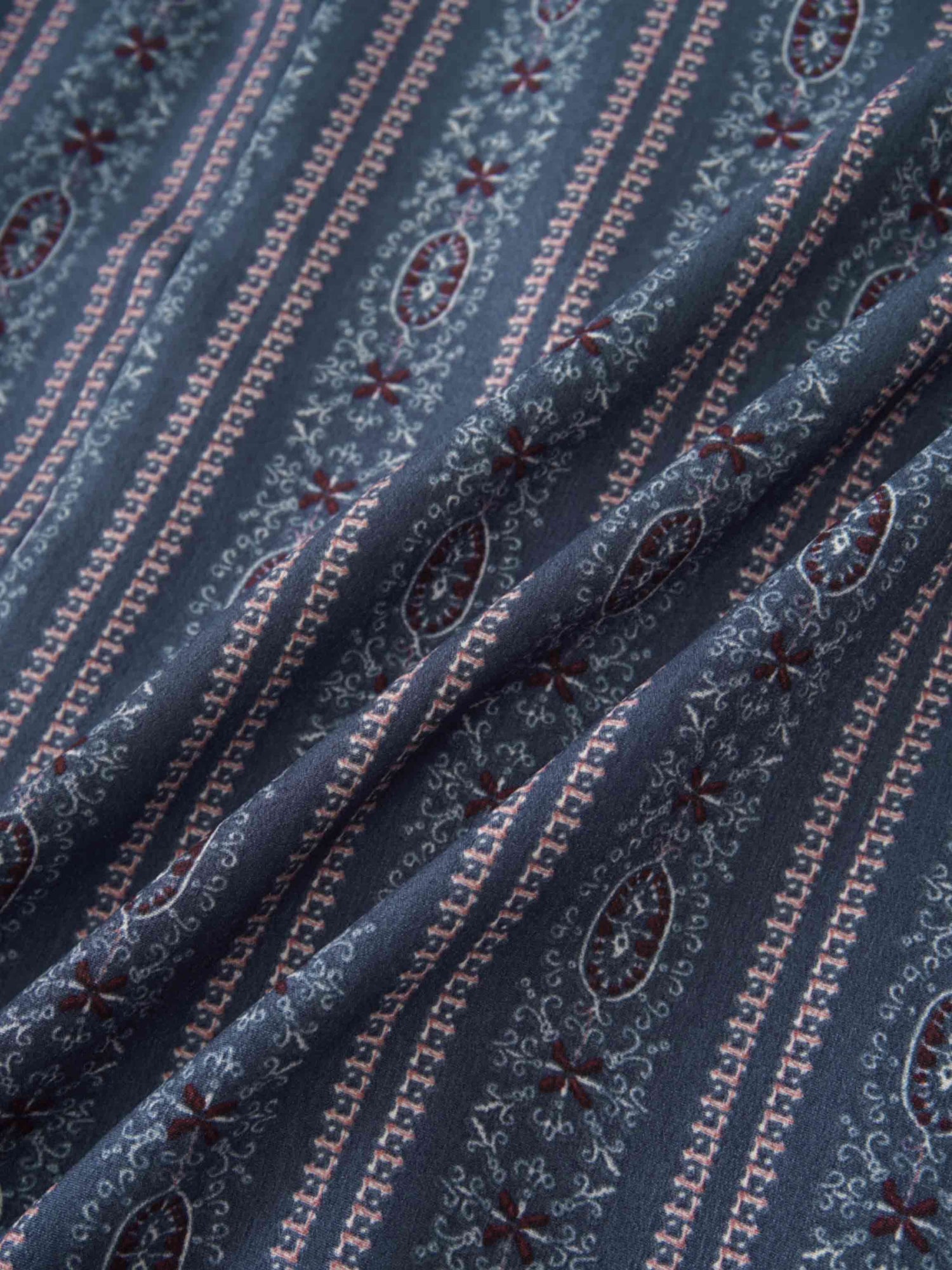 Pleat Bottom Flower Print Skirt-Blue Striped Medallion