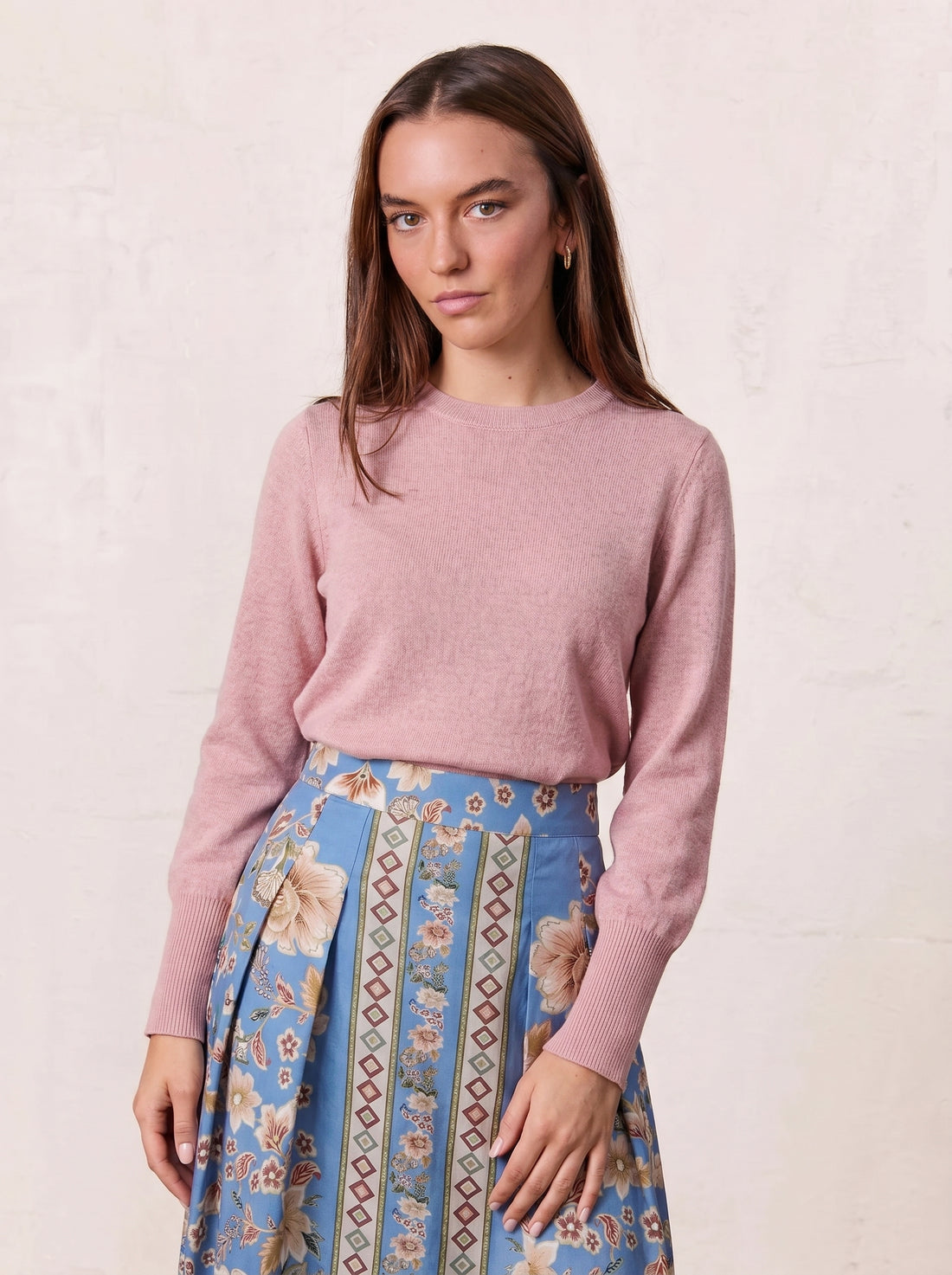 High Cuff Crew Sweater-Mauve