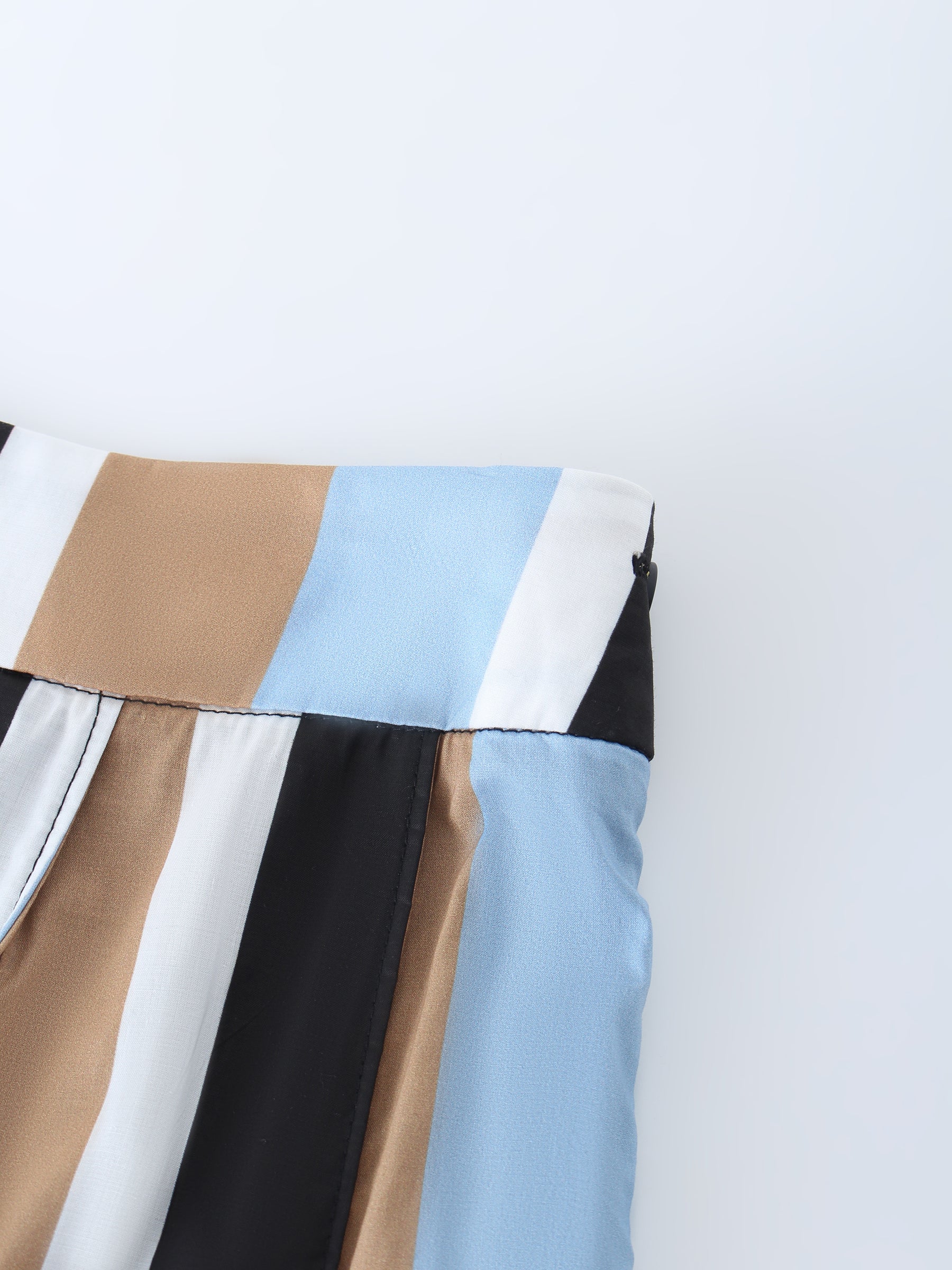 Multi Stripe Skirt-Tan/Blue/White