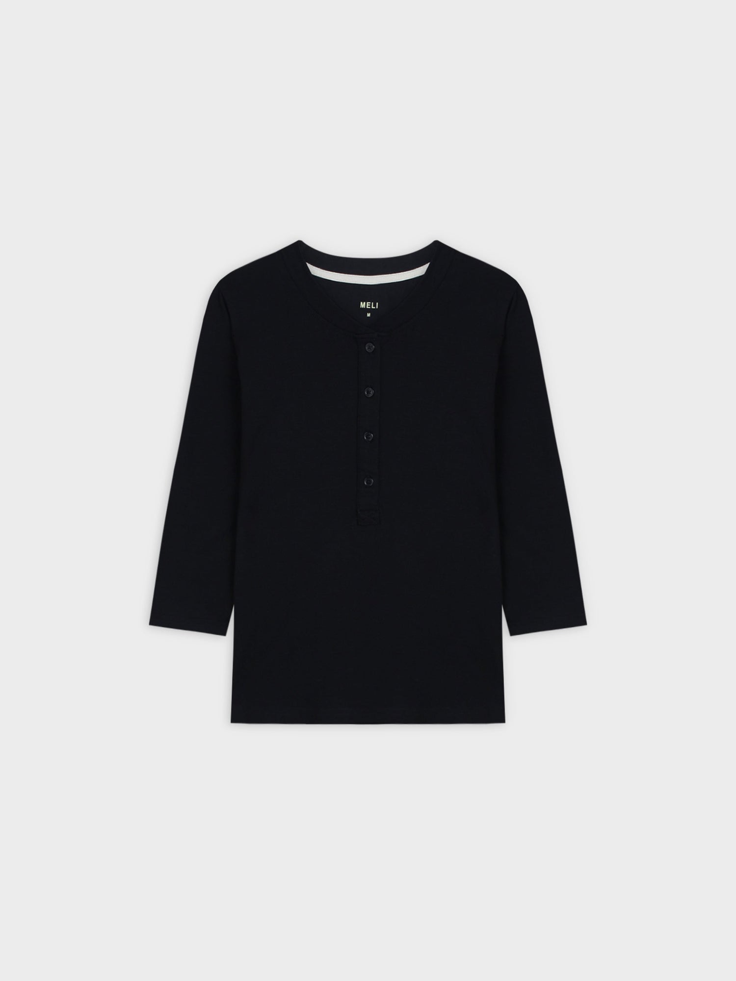 4 BUTTON HENLEY TEE-BLACK