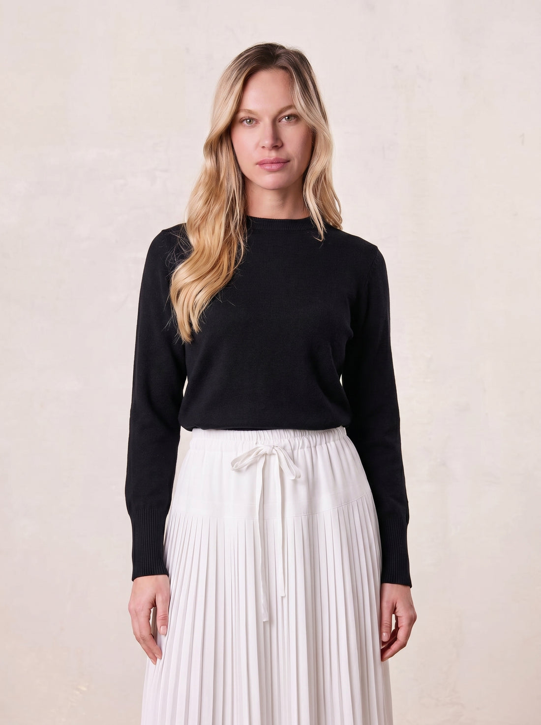High Cuff Crew Sweater-Black