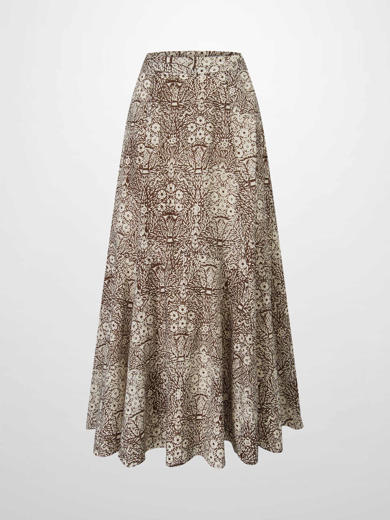 Floral Print Trumpet Skirt-Brown