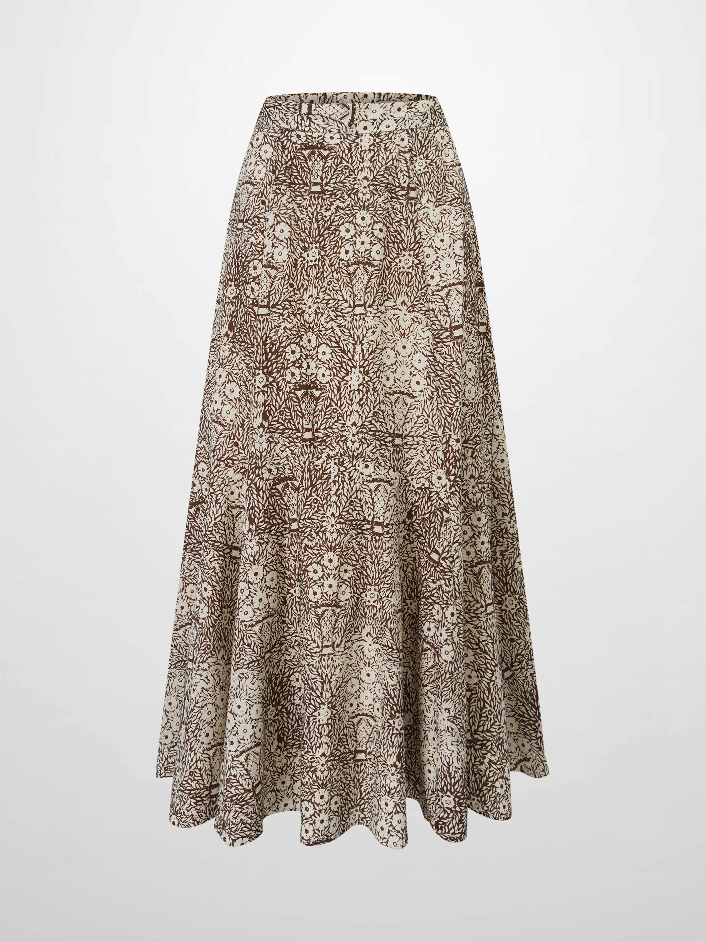 Floral Print Trumpet Skirt-Brown