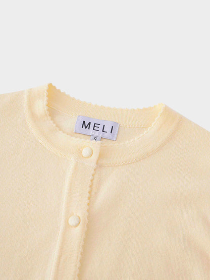 Trim Detail Crew Crop Cardigan-Yellow