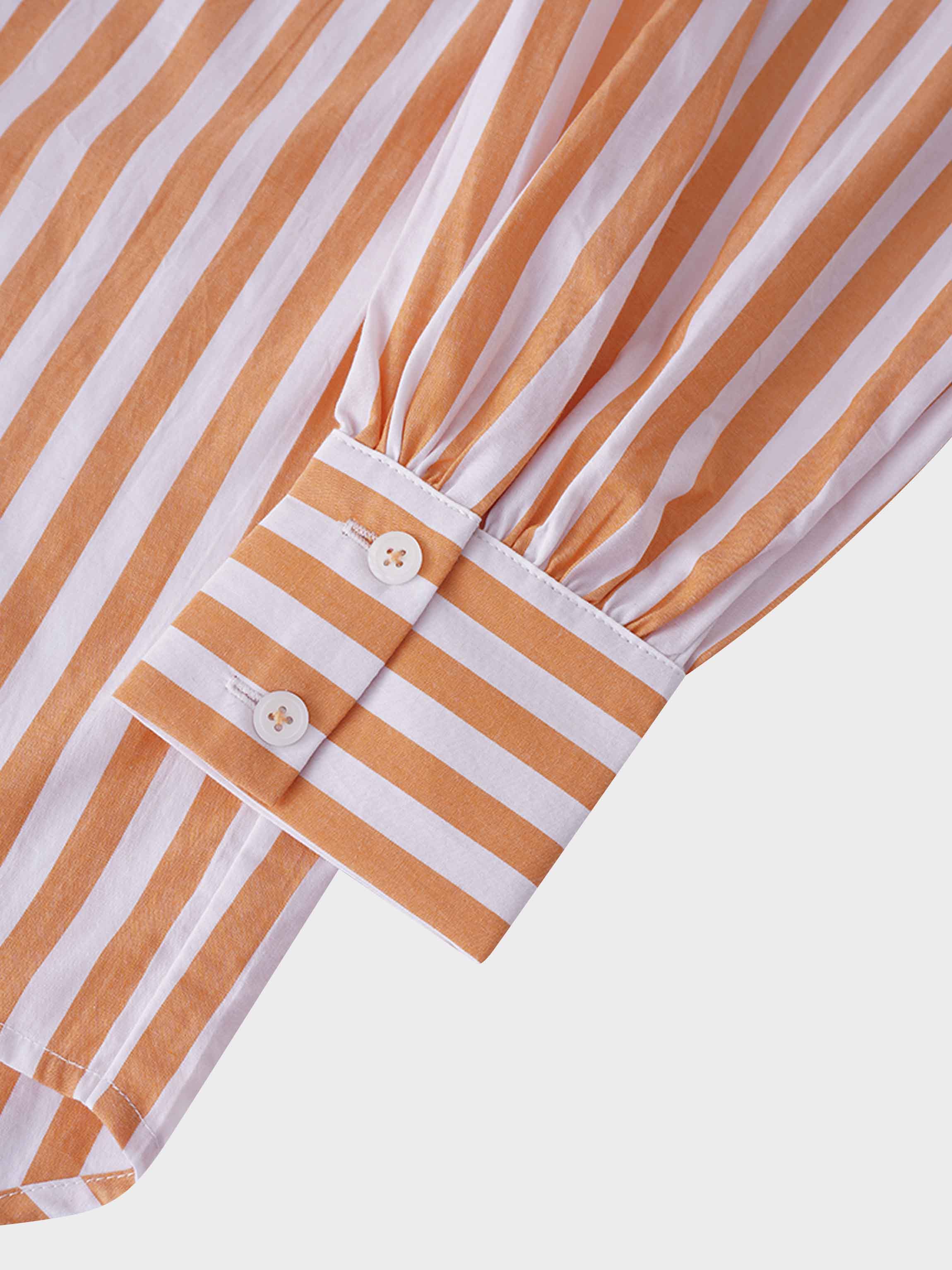 Striped Pocket Cotton Blouse-Orange