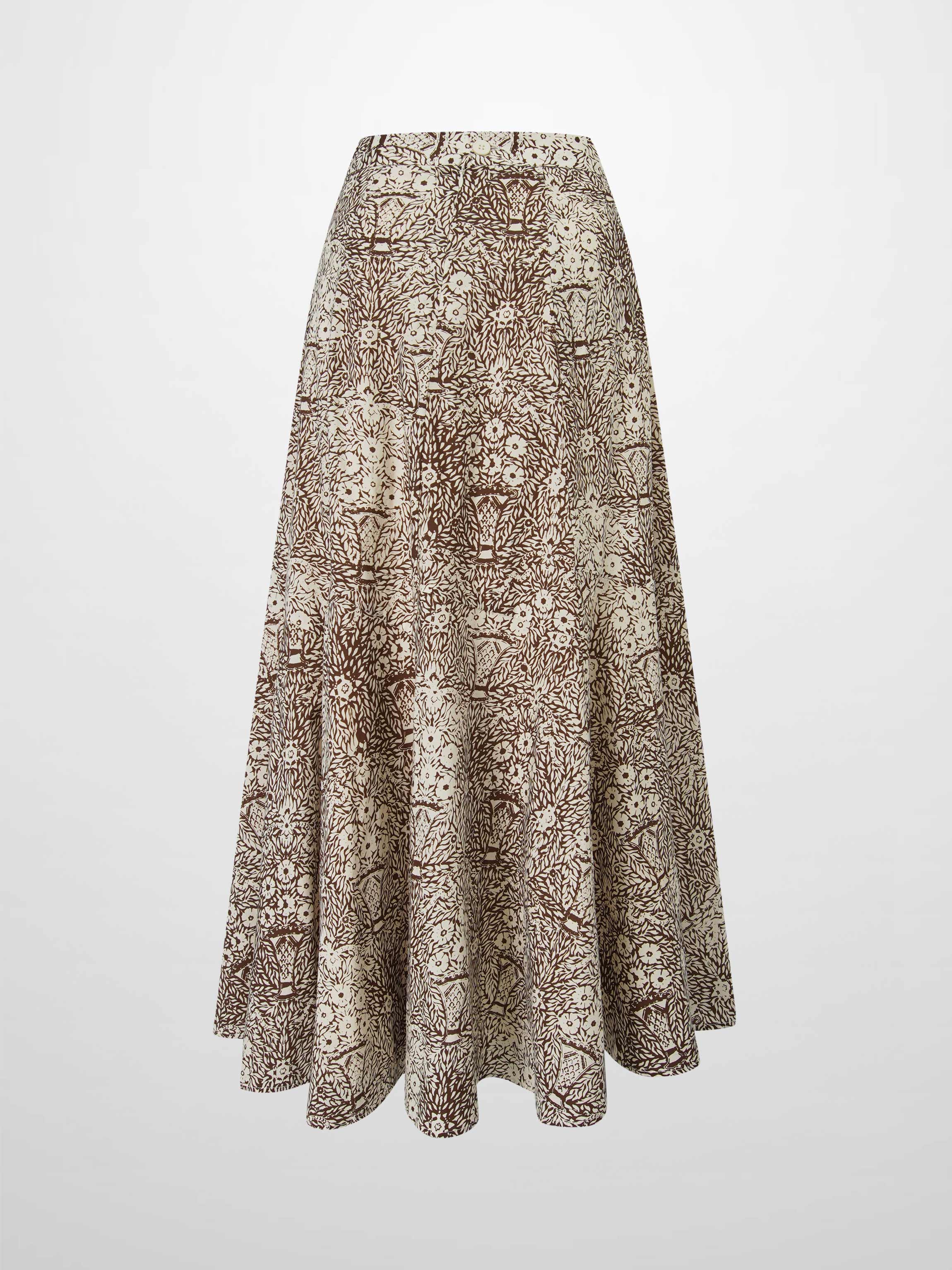 Floral Print Trumpet Skirt-Brown
