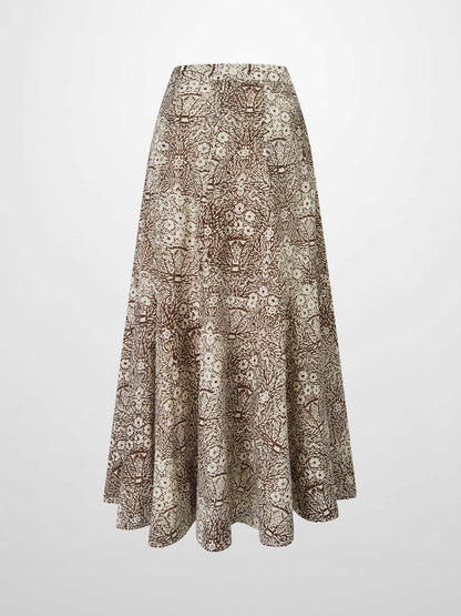Floral Print Trumpet Skirt-Brown