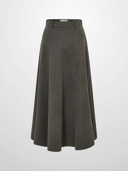 Curved Seam Full Skirt - Multi Herringbone