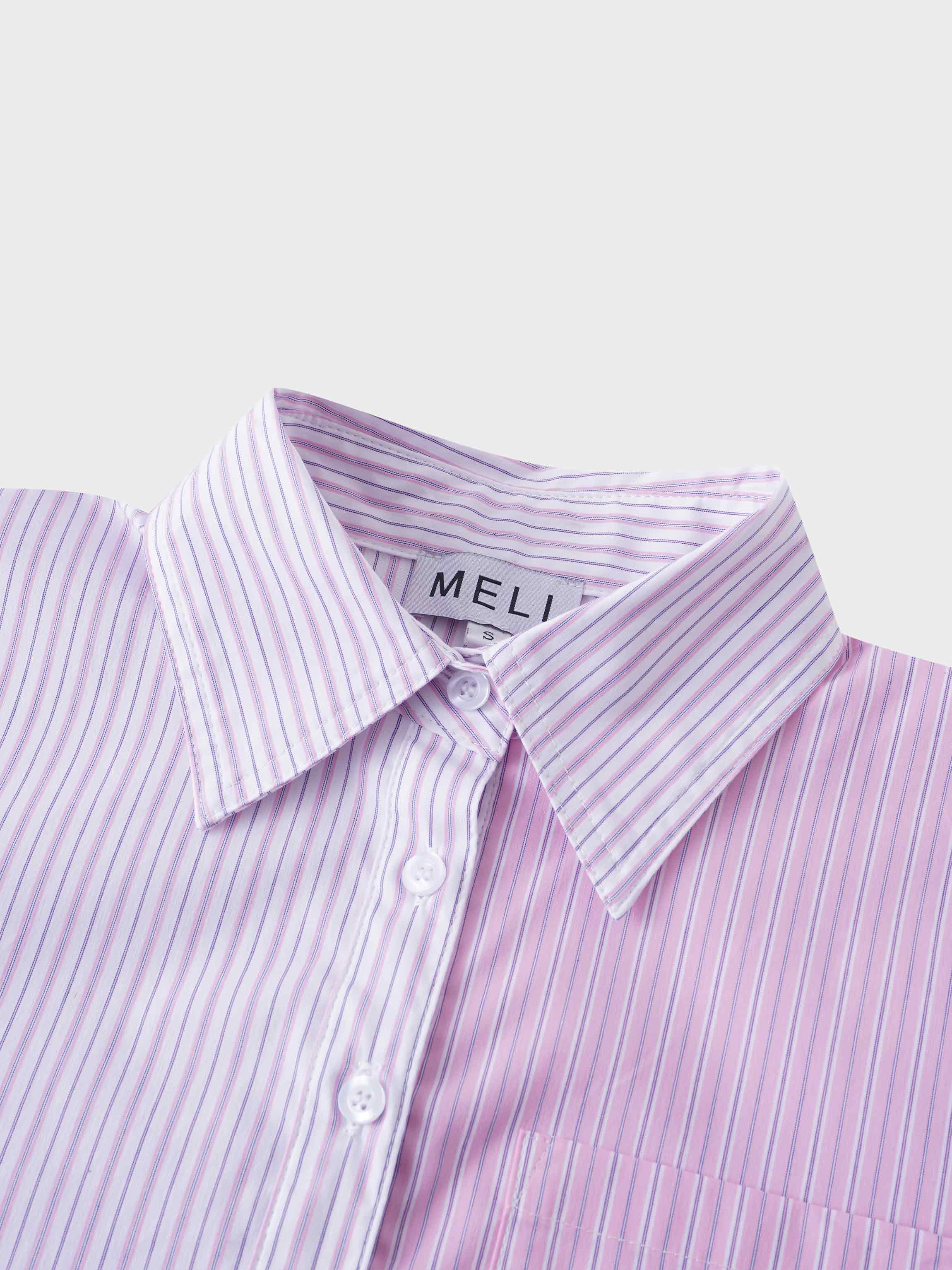 Mix Pinstripe Button Down Shirt-Pink