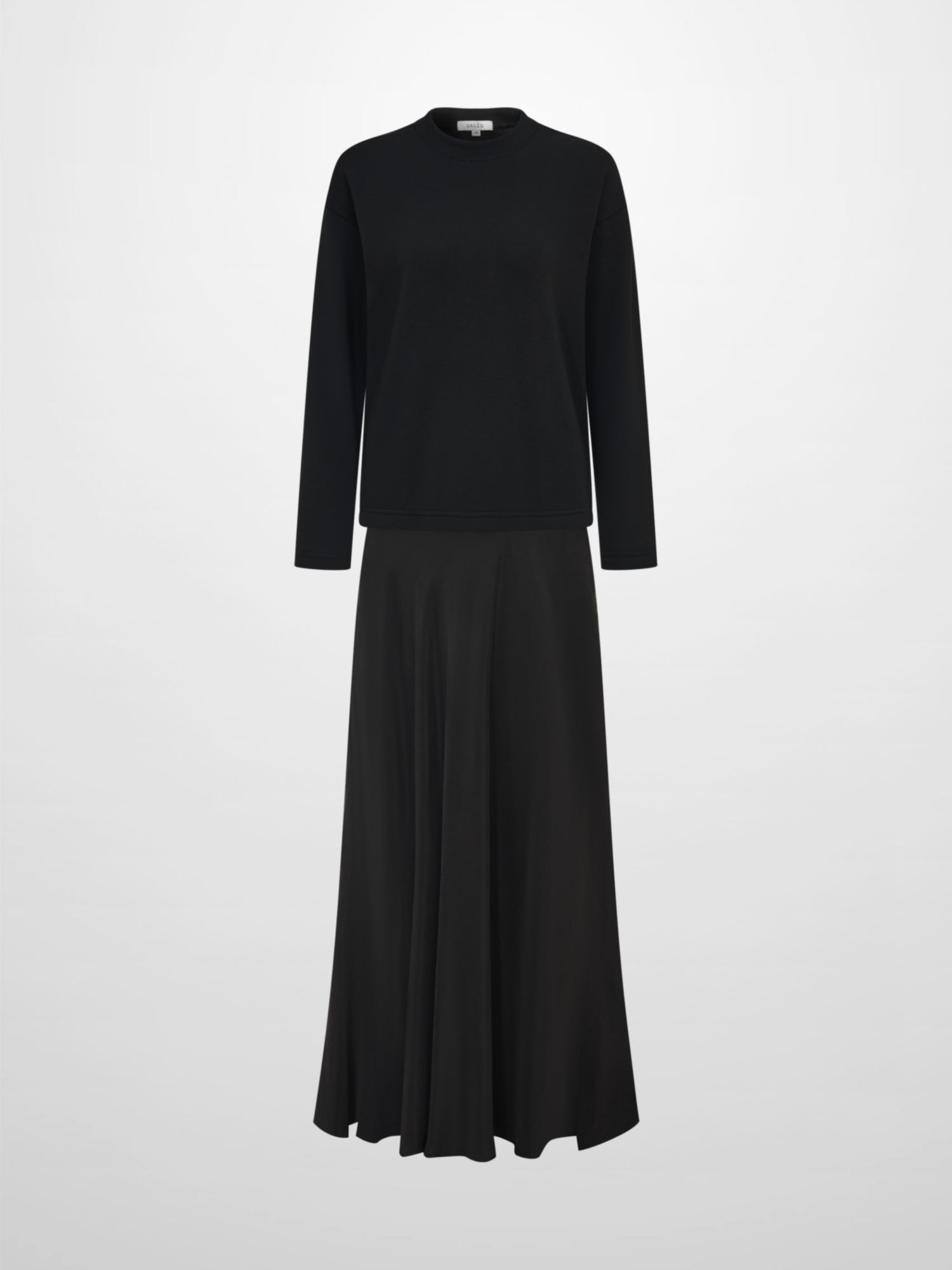 Cupro Bottom Sweatshirt Dress-Black