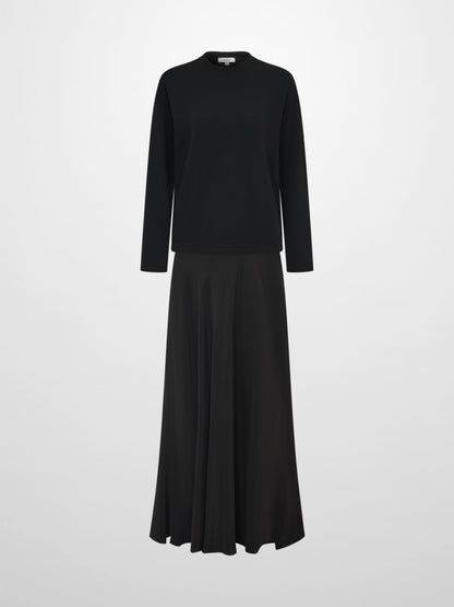Cupro Bottom Sweatshirt Dress-Black