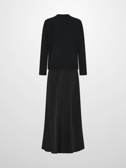 Cupro Bottom Sweatshirt Dress-Black