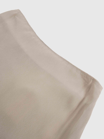 Curved Hem Maxi Skirt-Tan