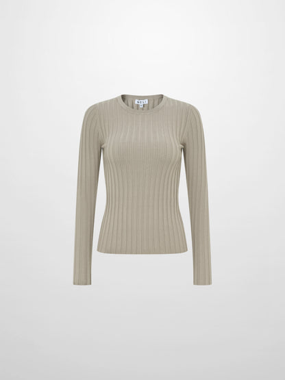 Ribbed Crew Neck Sweater - Light Mocha