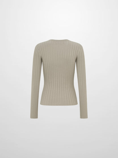 Ribbed Crew Neck Sweater - Light Mocha