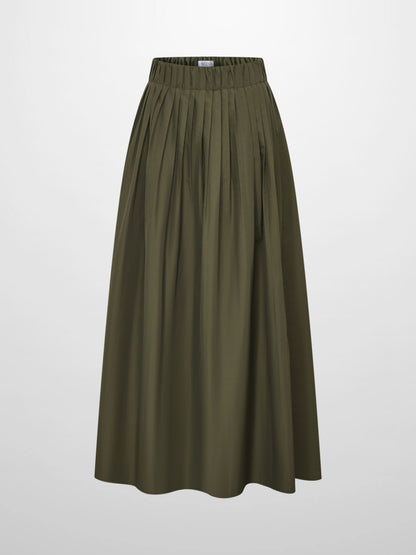 Elastic Waist Taffeta Skirt - Olive
