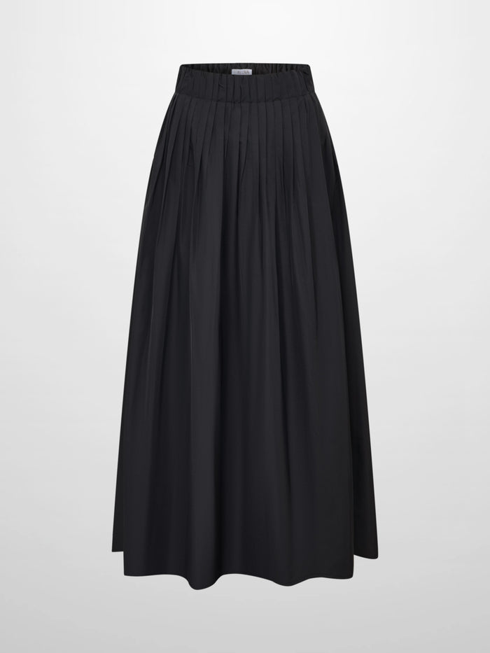 Elastic Waist Taffeta Skirt - Black