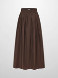 Elastic Waist Taffeta Skirt - Brown