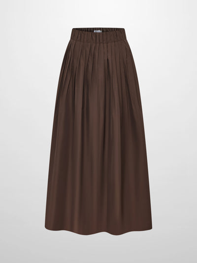 Elastic Waist Taffeta Skirt - Brown