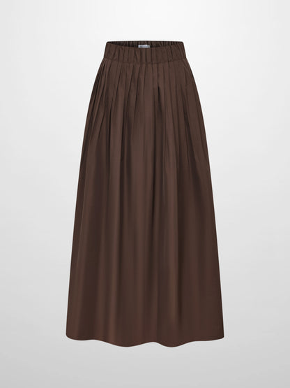 Elastic Waist Taffeta Skirt - Brown