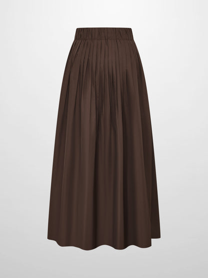 Elastic Waist Taffeta Skirt - Brown