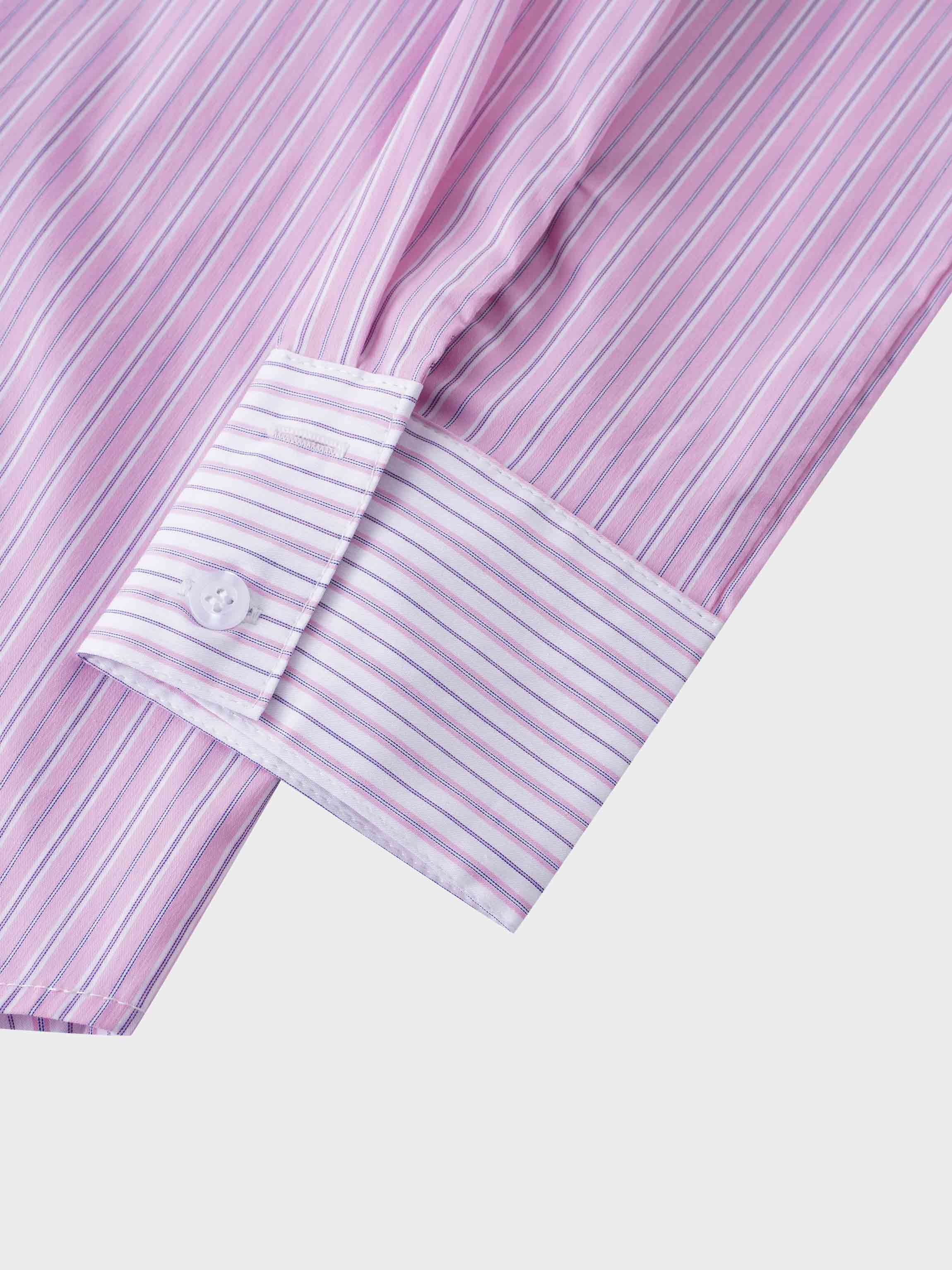 Mix Pinstripe Button Down Shirt-Pink