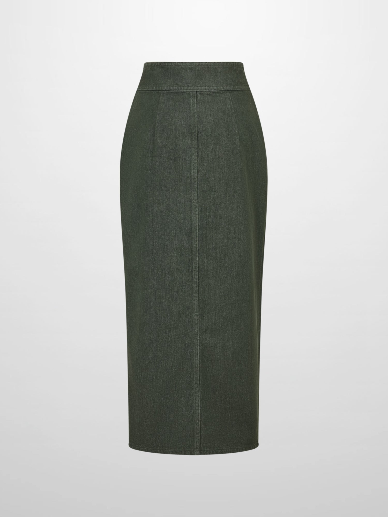 Button Down Straight Denim Skirt - Olive