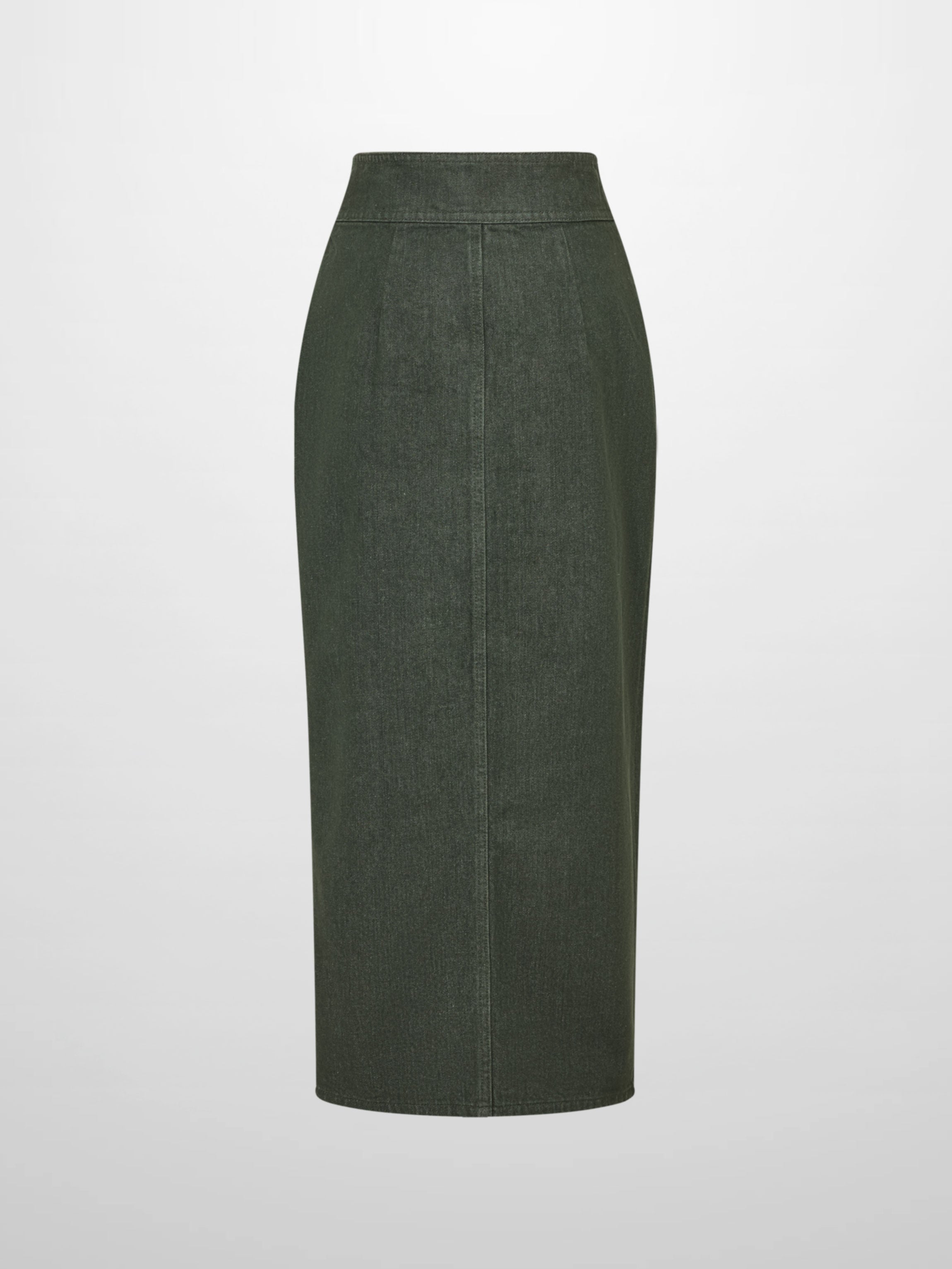 Button Down Straight Denim Skirt - Olive