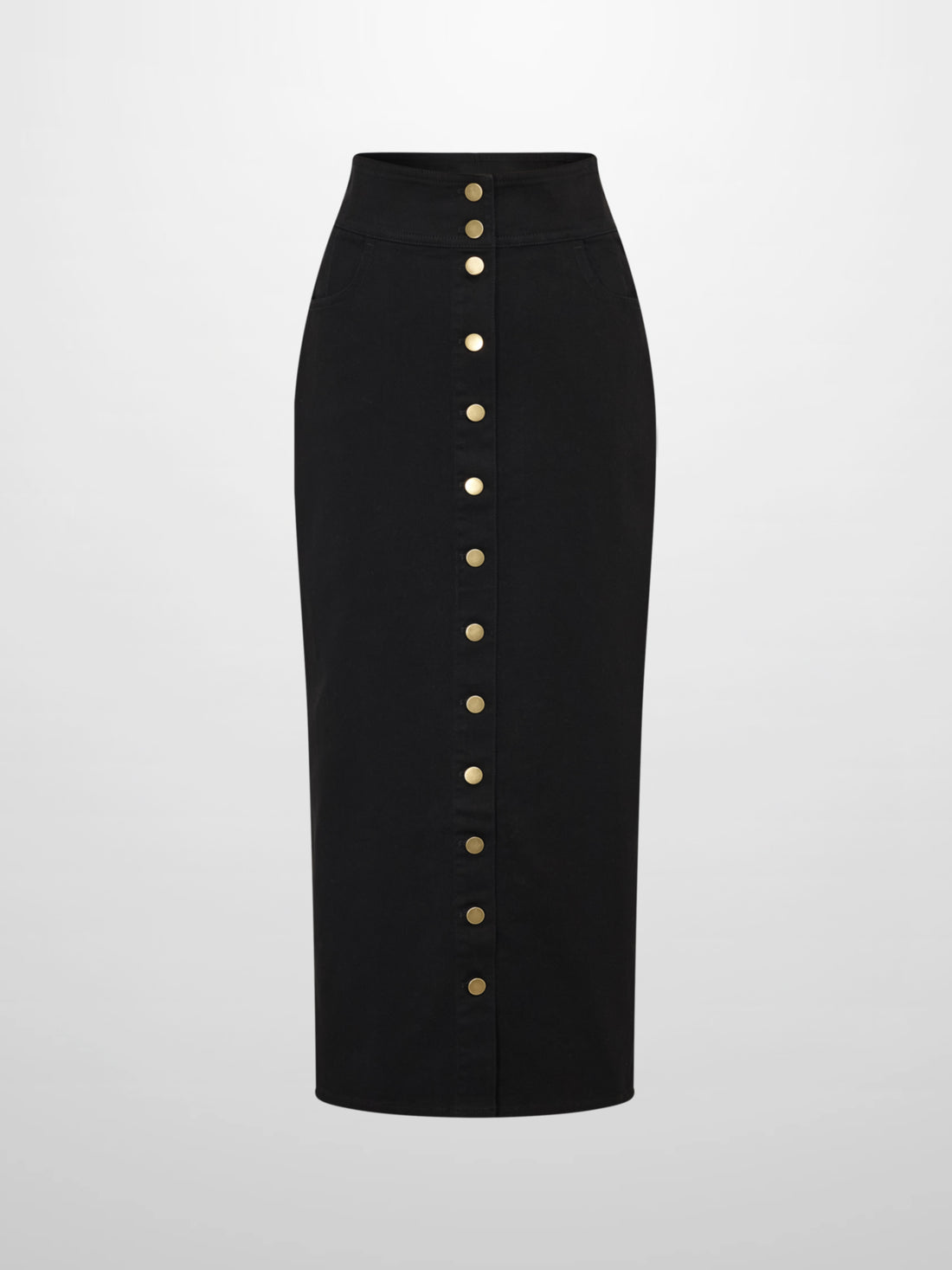 Button Down Straight Denim Skirt - Black