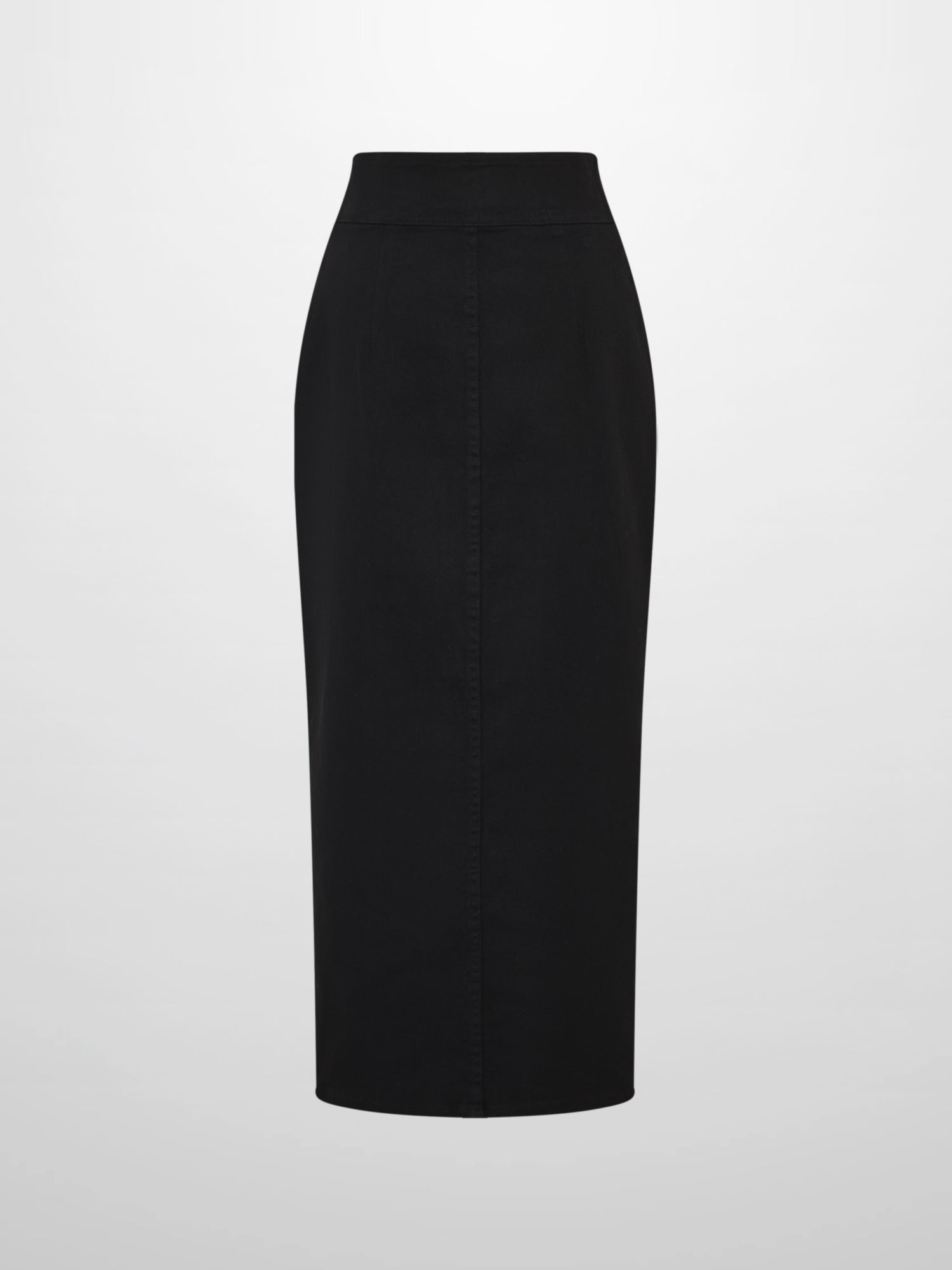 Button Down Straight Denim Skirt - Black