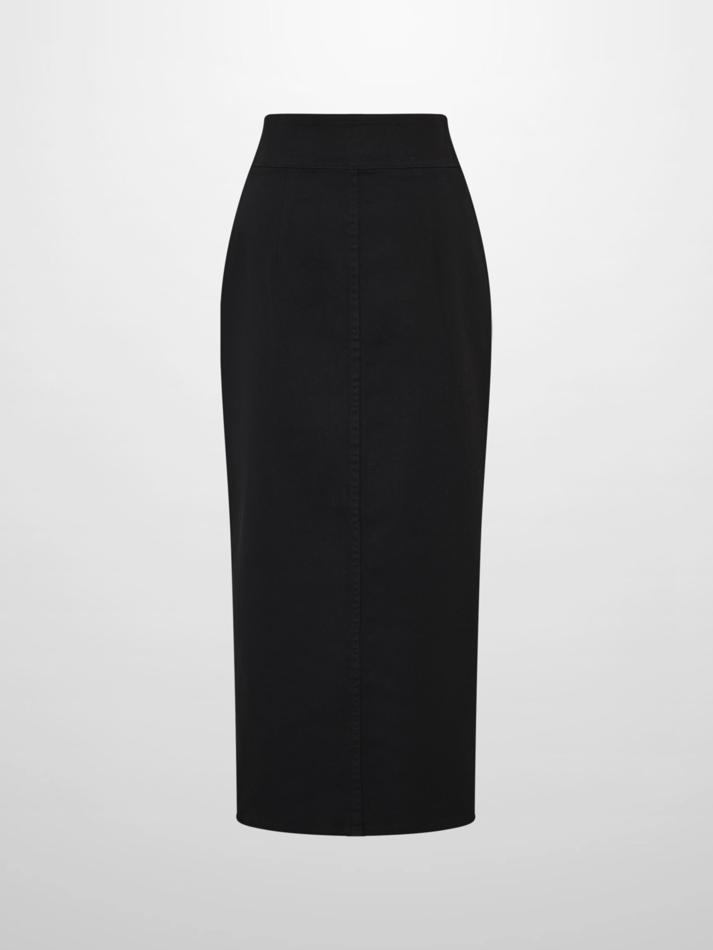 Button Down Straight Denim Skirt - Black