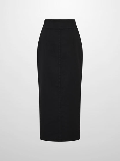 Button Down Straight Denim Skirt - Black
