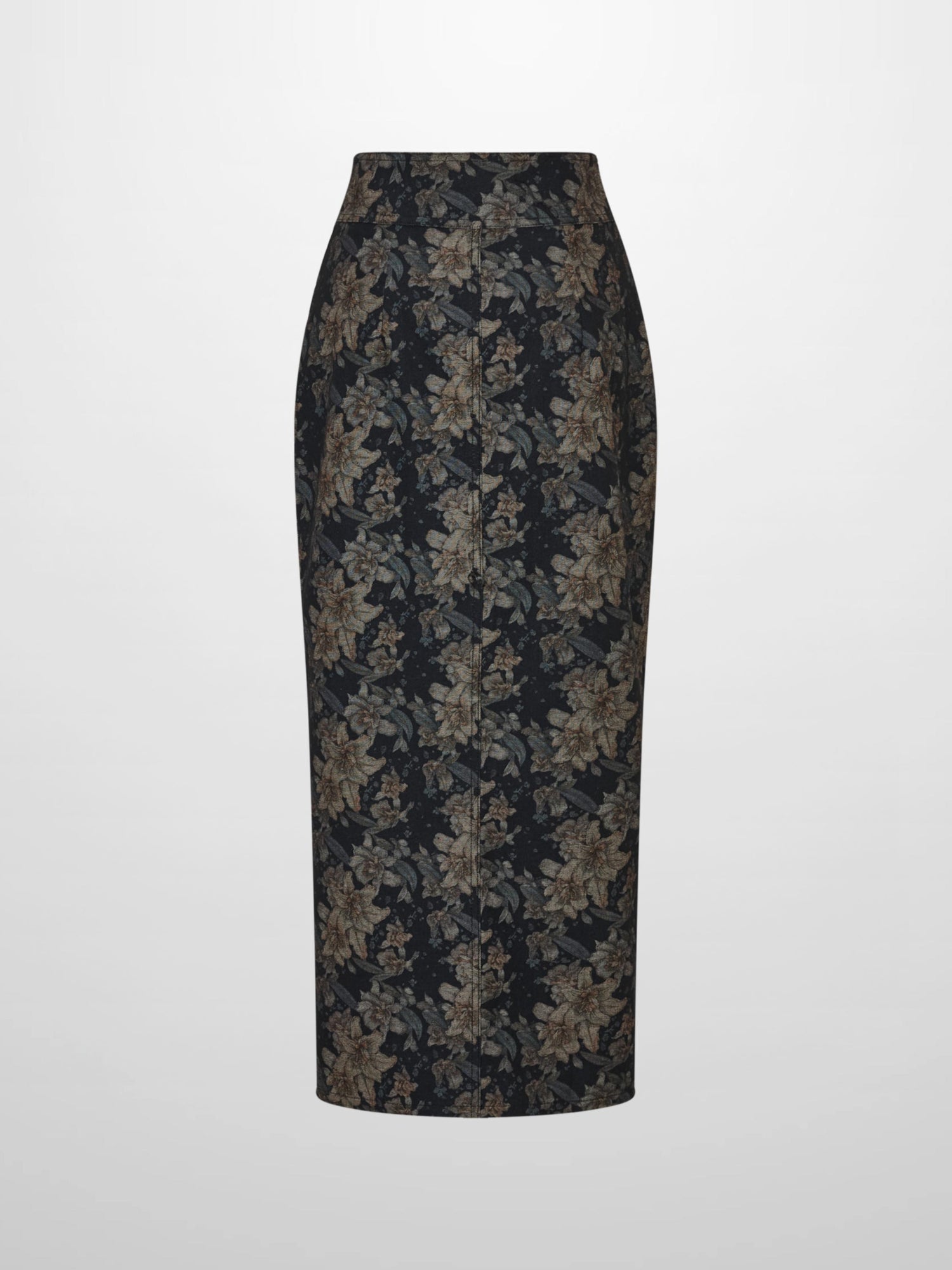 Button Down Straight Denim Skirt - Floral