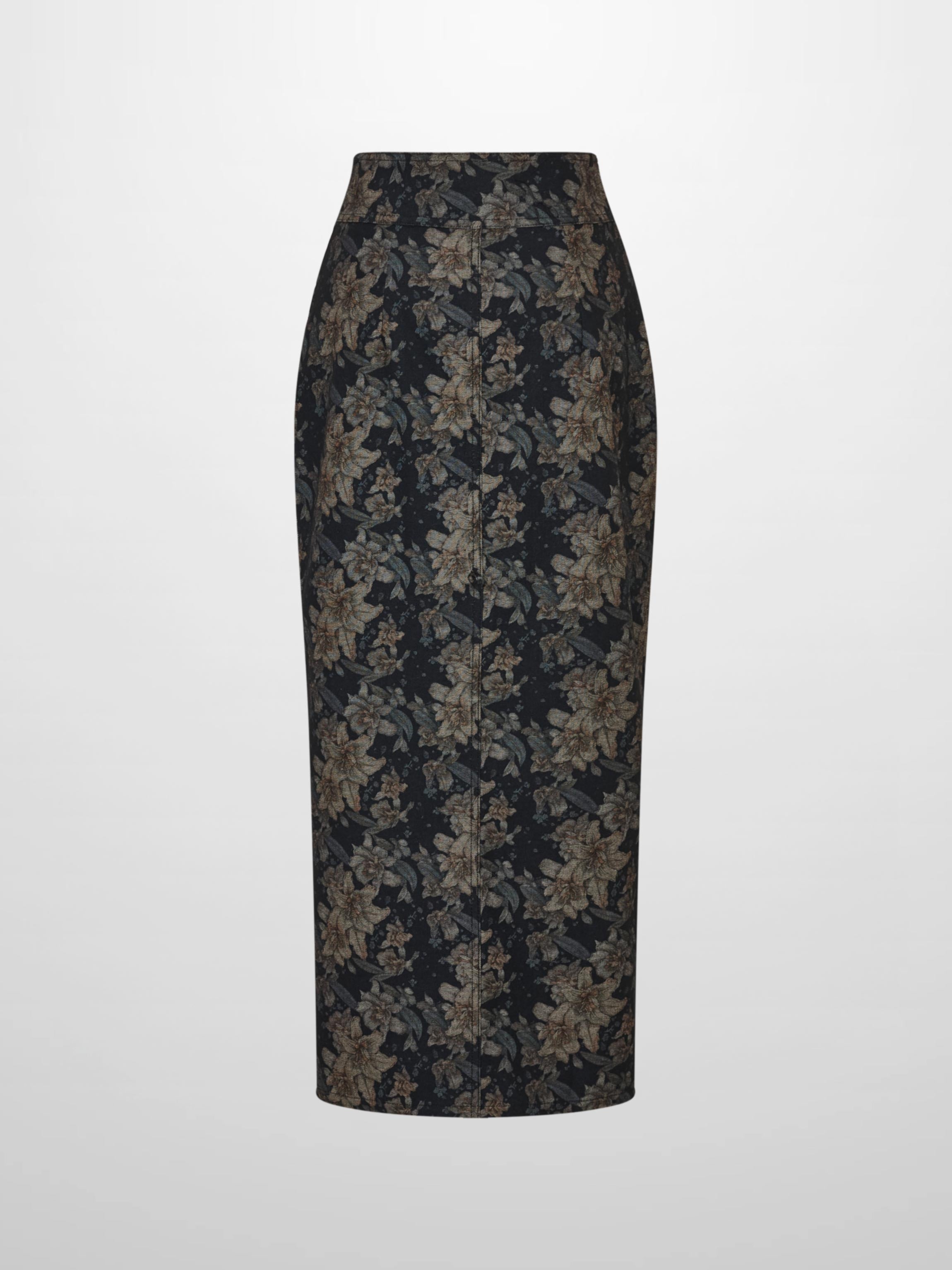Button Down Straight Denim Skirt - Floral