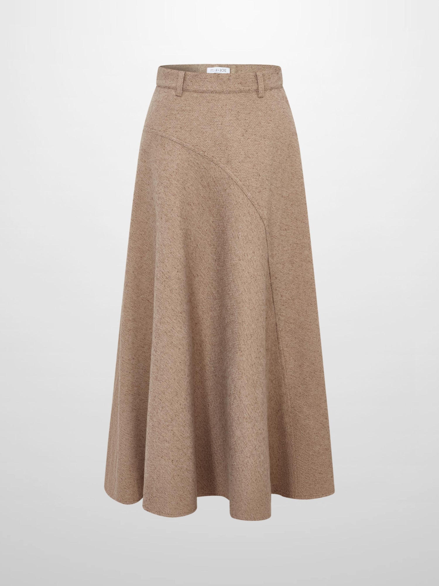 Curved Seam Full Skirt - Camel Herringbone