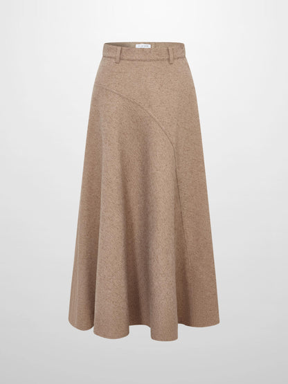 Curved Seam Full Skirt - Camel Herringbone