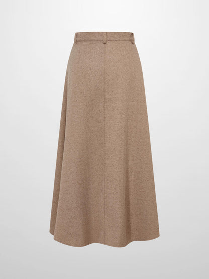 Curved Seam Full Skirt - Camel Herringbone