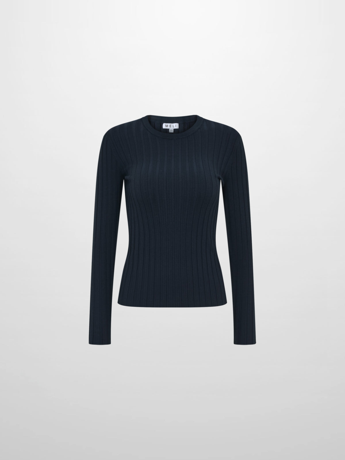 Ribbed Crew Neck Sweater - Navy