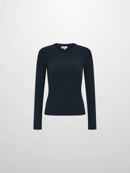 Ribbed Crew Neck Sweater - Navy