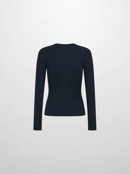 Ribbed Crew Neck Sweater - Navy