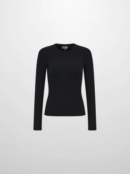 Ribbed Crew Neck Sweater - Black