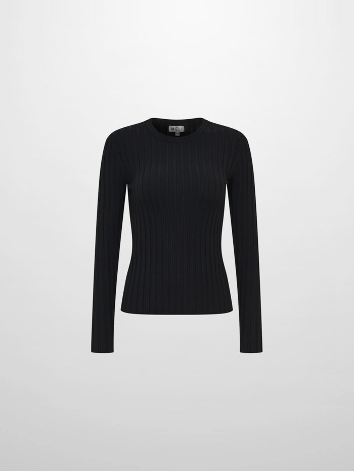 Ribbed Crew Neck Sweater - Black