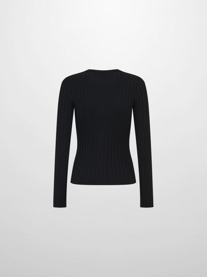 Ribbed Crew Neck Sweater - Black